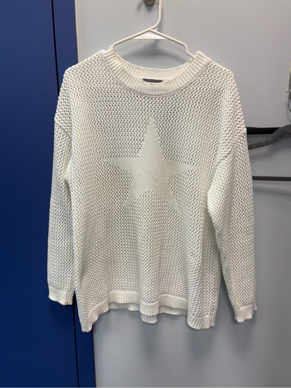 Ninety light Cream /white Star Open-Knit Crew Sweater